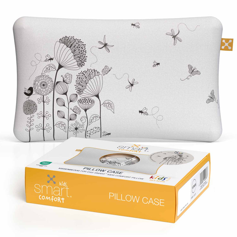 smart® Kids Comfort Pillow Case, weicher Kissenbezug passgenau für das ergonomische Kinder-Kopfkissen smart® Kids Comfort Pillow in der Farbe beige mit dem Motiv Flower Power