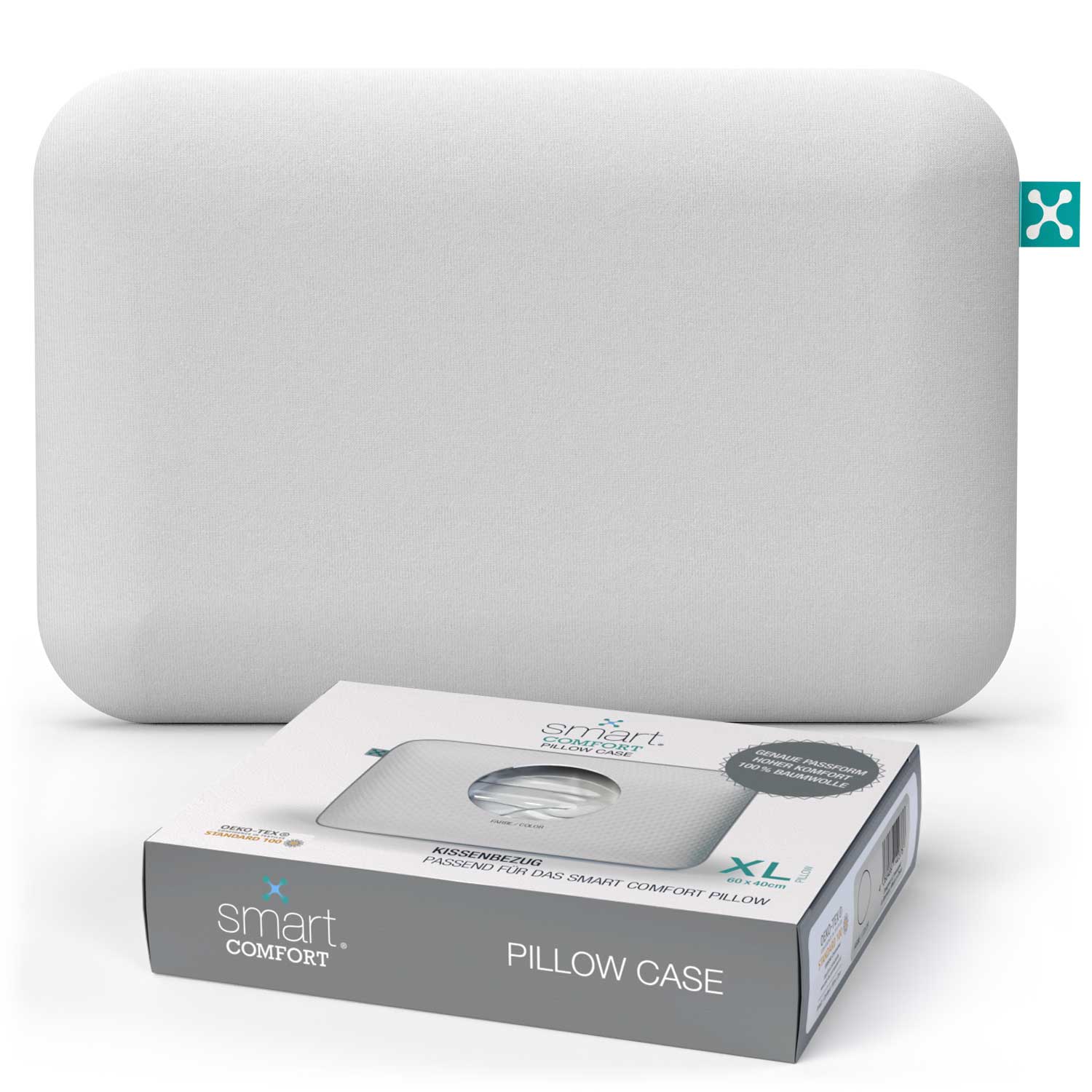 smart® Comfort Pillow Case, weicher Kissenbezug aus Baumwolle passgenau für das große Komfort-Kopfkissen smart® Comfort Pillow in der Farbe Weiß