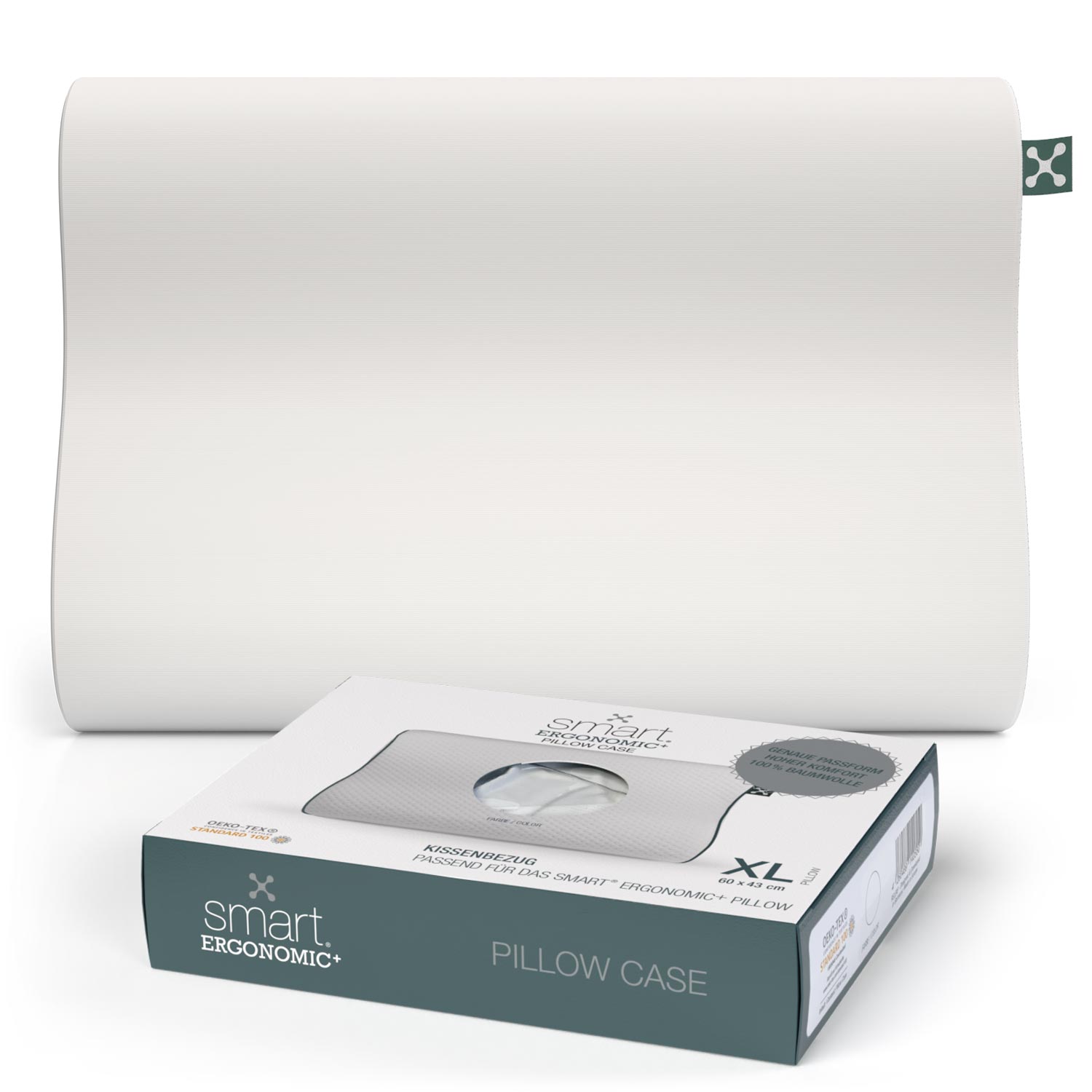 Weisser Kissenbezug smart® Ergonomic+ Pillow Case aus Baumwolle, weich und passgenau für das ergonomische Nackenstütz-Kopfkissen smart® Ergonomic Plus Pillow