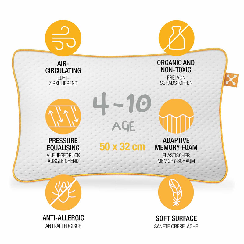 smart® Kids Comfort Pillow, gemütliches ergonomisches Kissen aus atmungsaktivem anti-allergischen Memory-Schaum für Kinder mit Stützfunktion für hohen Komfort und erholsamen Schlaf