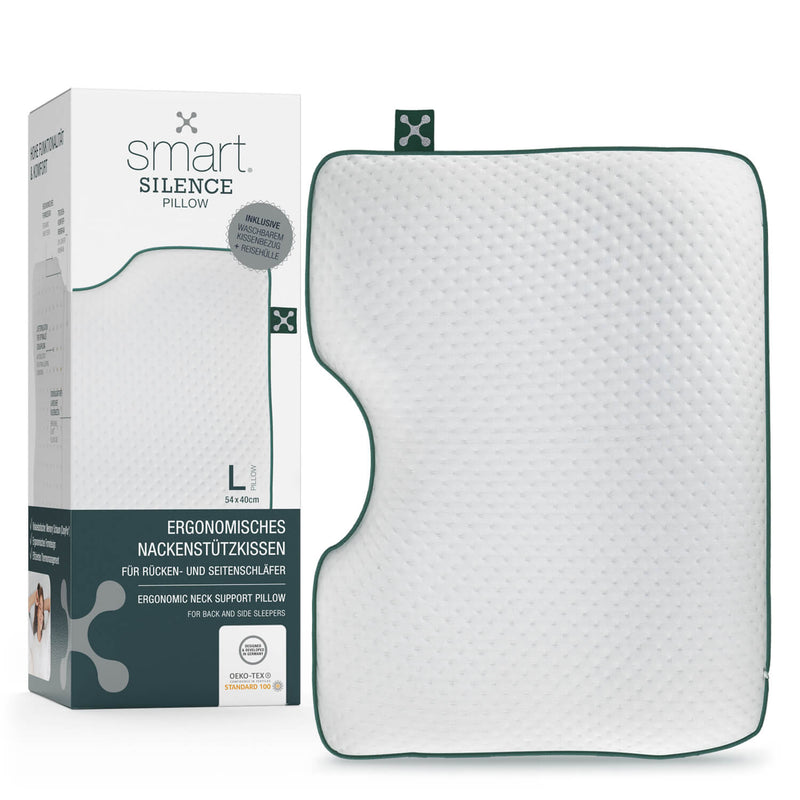 smart® Silence Pillow, Ergonomisches Anti-Schnarch Kissen für Rückenschläfer und Seitenschläfer mit Atemproblemen oder Schlaf-Apnoe aus Memory-Schaum. Unterstützt eine leichte Atmung und leisen, ruhigen Schlaf.