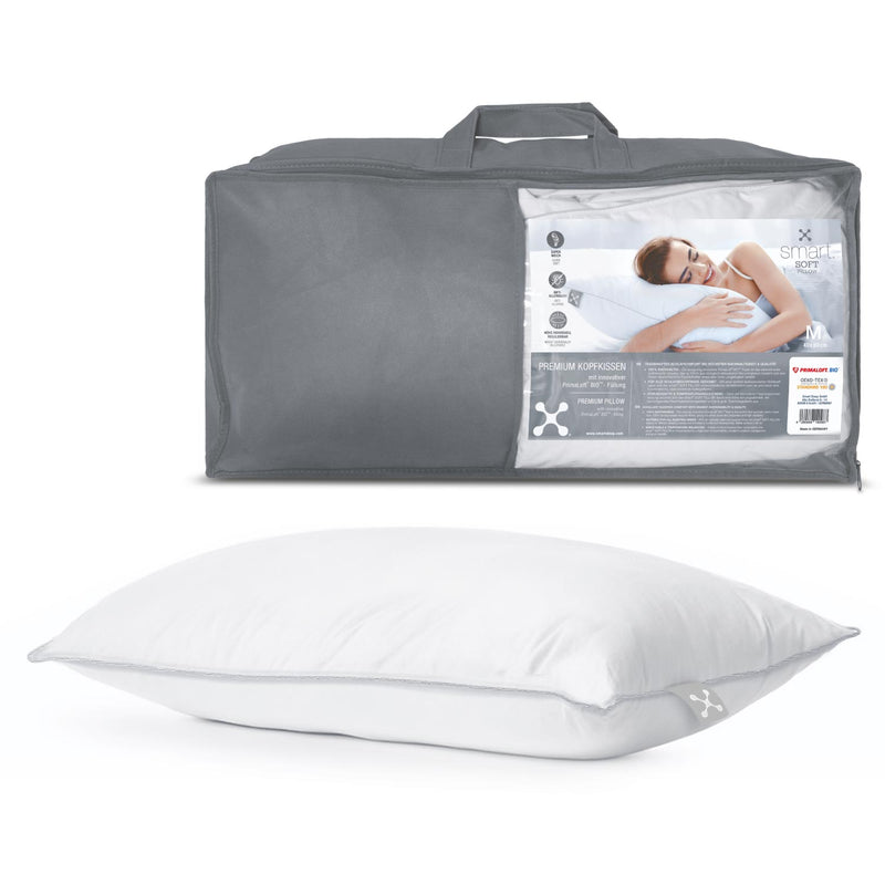 smart® Soft Pillow in der Größe Medium 40 x 80 cm, weiches nachhaltiges Kissen mit PrimaLoft Bio Füllung aus biologisch abbaubaren Recyclingfasern mit anpassbarer Kissenhöhe für einen hohen Schlaf-Komfort mit Transport-Tasche